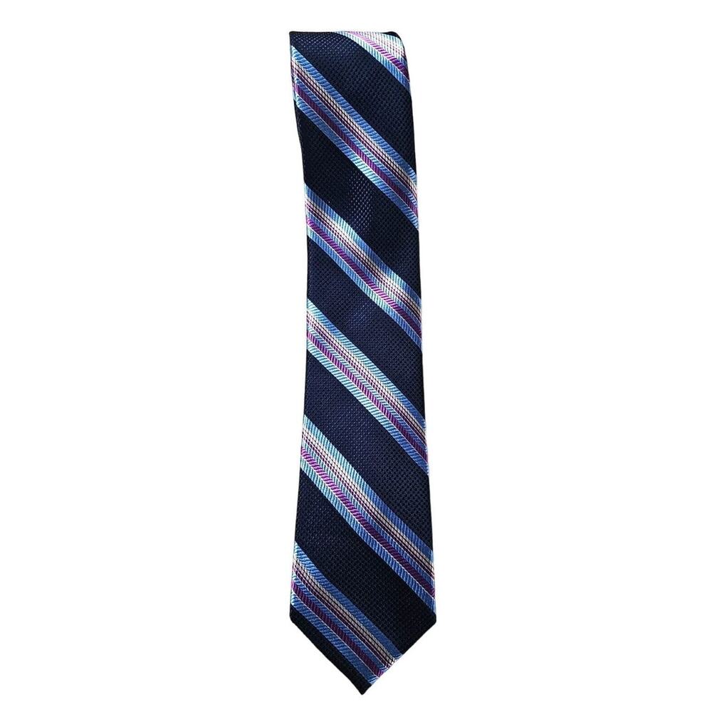 Jos A Bank RESERVE Silk 100% Men’s Necktie 60x3 Long Blue with Purple Striped